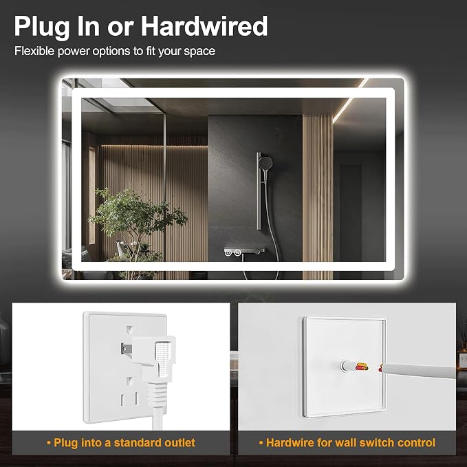 LED Bathroom Vanity Mirror with Lights, 30"x40" Lighted Wall Mirror | Front and Backlit, Anti Fog, Dimmable 3 Color Lighting, Memory Function, Shatterproof Glass, Plug in or Hardwired