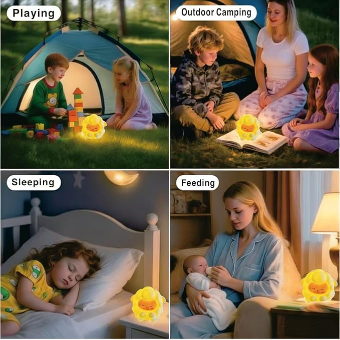 Cute Sleepy Sheep Silicone Night Light, Rechargeable Touch Control LED Lamp, 3 Level Dimmable Warm White Squishy Nursery Nightlight, Baby Kids Bedroom Bedside Decor Gift Lamp
