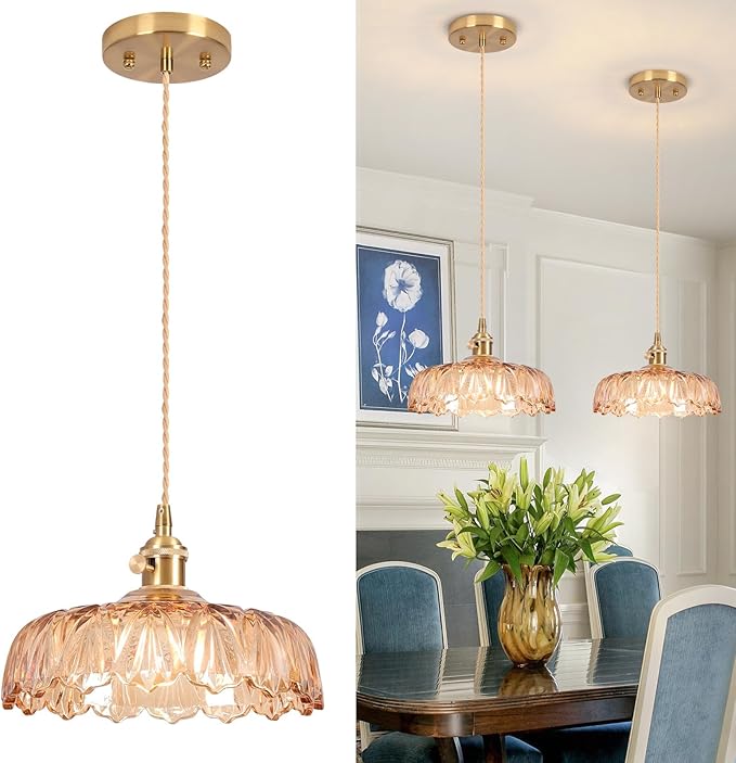 Pendant Light Fixtures,Finish Ceiling Hanging Lamp 9.4" E26 Vintage Green Glass Hanging Pendant Lights for Bedroom Living Room Hallway
