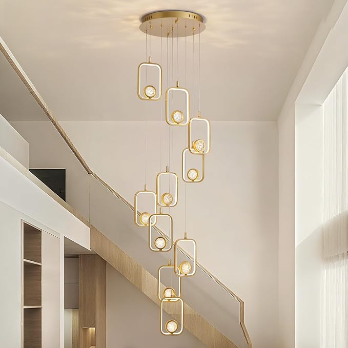 Modern Staircase Chandelier Modern LED Chandelier Gold Entryway High Ceiling Light 10 Lights Gold Crystal Light Fixture for Staircase Foyer Entryway Living Room