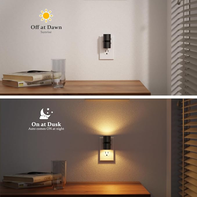 JandCase Motion Night Light, Rotating Night Lights Plug into Wall, 3 Colors | 3000K-5000K-Amber, Dusk to Dawn & Motion Sensor, 3 Level Brightness Nightlight for Bathroom Bedroom Hallway [2 Pack]
