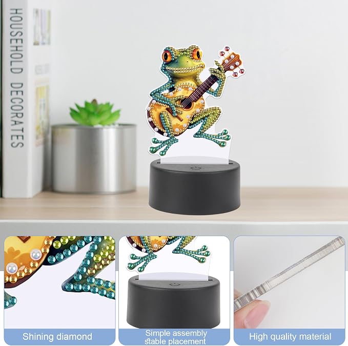 JISHSHAY Diamond Painting Night Light Diamond Art Table Lamps Gem Art LED Lights Gem Painting Desk Lamp Mosaic Kits for Adults DIY Kits for Adults with Special Shaped Crystal Frog