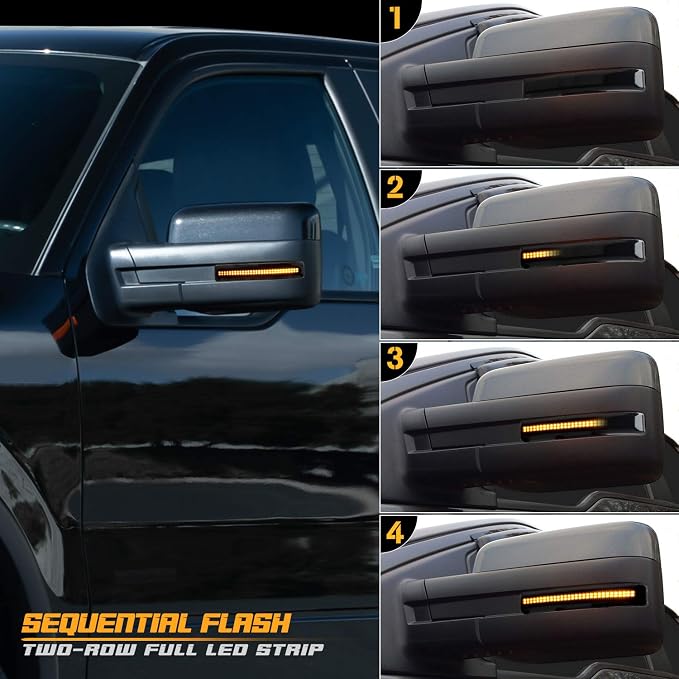 Sequential LED Side Mirror Reflector Lights Smoked Lens Compatible with Ford F150 2009 to 2014