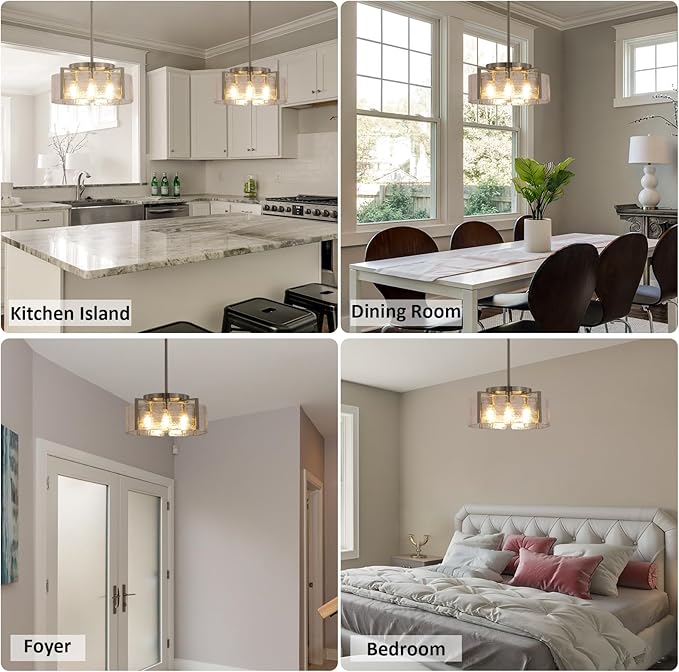 Nickel Chandeliers for Dining Room Light Fixture, 4 Light Entryway Light Fixture, Adjustable Pendant Lights Kitchen Island Modern Farmhouse Kitchen Foyer Chandelier for Entryway, Bedroom, Bathroom
