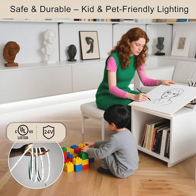 COB LED Strip, 16.4ft LED Strip Light, 24V White LED Strips, Dimmable LED Lights with Remote for Bedroom, Kitchen, TV, Mirror, Cabinet, DIY Decoration