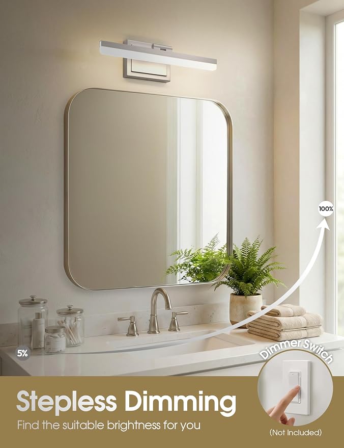 VOLISUN Modern Bathroom Vanity Light 15.7 inch, Rotatable, 20W Dimmable 5CCT Led Bathroom Light Fixture Over Mirror, Brushed Nickel Bar Vanity Light for Bathrooms Mirror Restroom-ETL Certificated