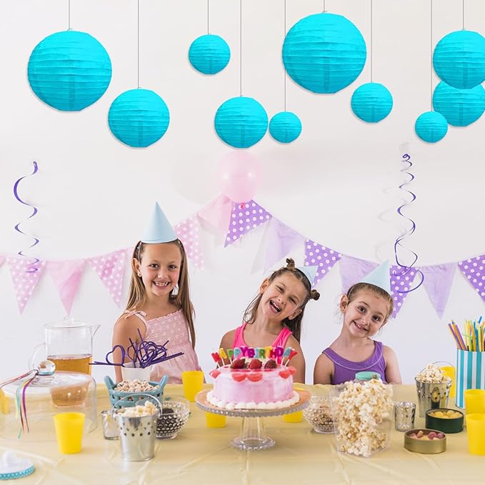 20Pcs Blue Paper Lanterns for Parties, 6” 8” 10” 12” Chinese Asian Hanging Round Paper Lanterns for Birthday Wedding Halloween Christmas Home Decor Party Decor