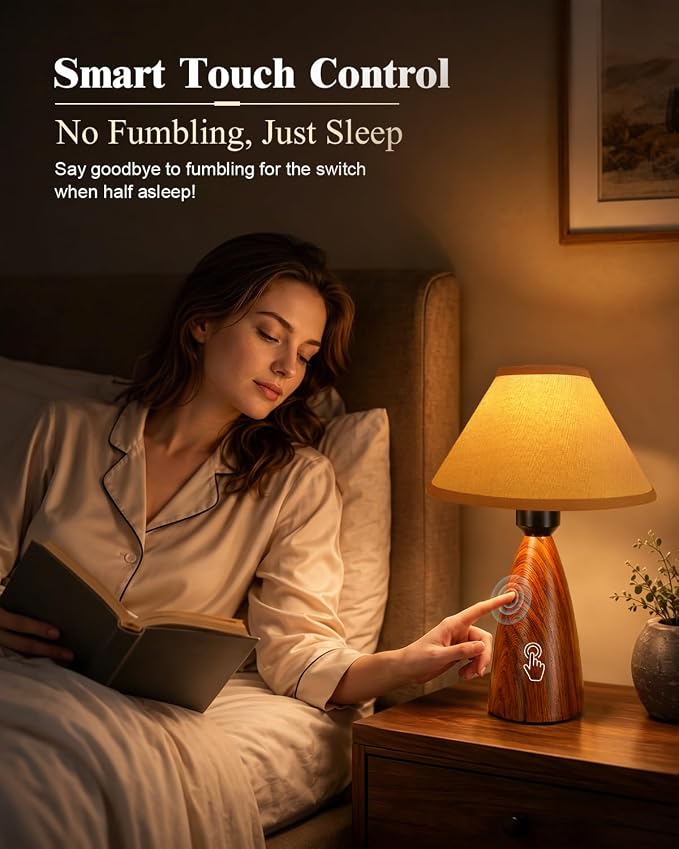 Nusogon Touch Table Lamp for Nightstand - 3-Way Dimmable Small Bedside Lamp | 3s Quick Shut-Off Smart Desk Lamp for Bedroom, Living Room, Reading, Nursery, LED Bulb Included