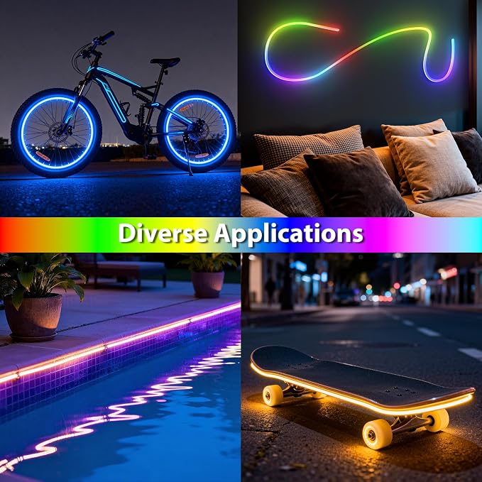 OMIKA 10FT Neon Rope Light Battery Operated, RGB &Warm White Cuttable Lights with USB, Outdoor LED Strip Lights Waterproof for Wall Bedroom Outside Indoor Christmas Décor
