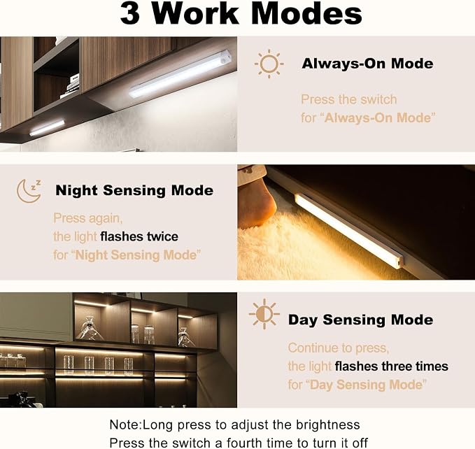 6 Pack Motion Sensor Under Cabinet Light 8 Inch Magnetic LED Closet Lights | Rechargeable Under Counter Light for Stair Bedroom Cupboard