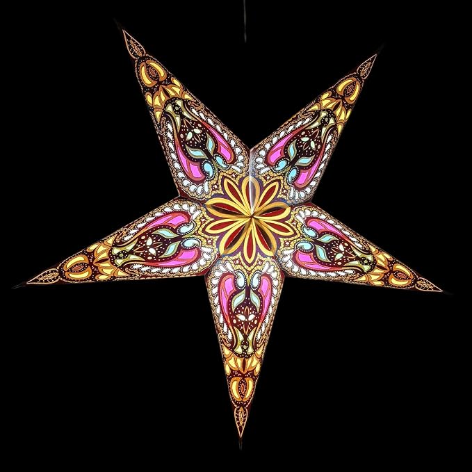 Lantern Lampshade Paper Star Light Shades Large 60cm Hanging Decorations for Christmas Wedding Home Decoration Birthday Party Foldable 5 Pointed Star (Glitter Brown, Golden, Pink)