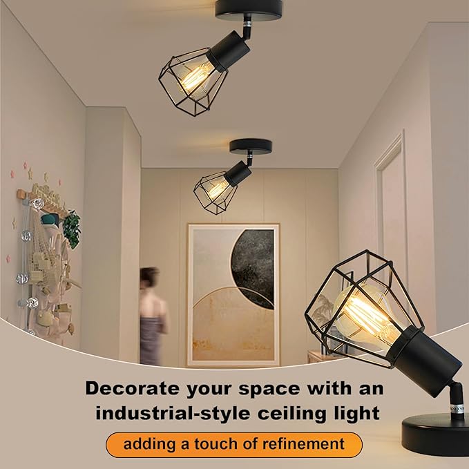 LTBLIGHT 1-Light LED Track Lighting, Black Adjustable Ceiling Light with Metal Wire Cage, Farmhouse Spotlight Fixture for Bedroom Bedside Hallway, E26 Base (Bulbs Not Included)