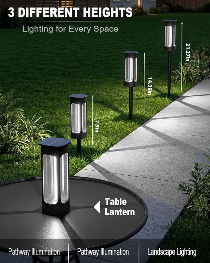 Solar Pathway Lights Outdoor 6 Pack, Upgraded Brighter 6 Inch extended filament Solar Garden Lights, Waterproof Up to 15 Hrs Lighting for Yard Garden Walkway Driveway Landscape Patio Decor （White）