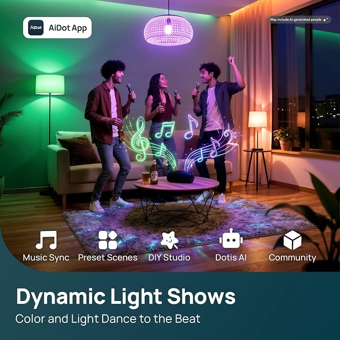 Linkind Matter Smart Light Bulbs 5GHz, Compatible with Alexa/Apple Home/Google | UltraColor 1100LM Color Changing Light Bulbs, 1000-20000K, Music Sync, Dotis AI, A19 2.4G & 5G WiFi 6 Bluetooth, 6Pack