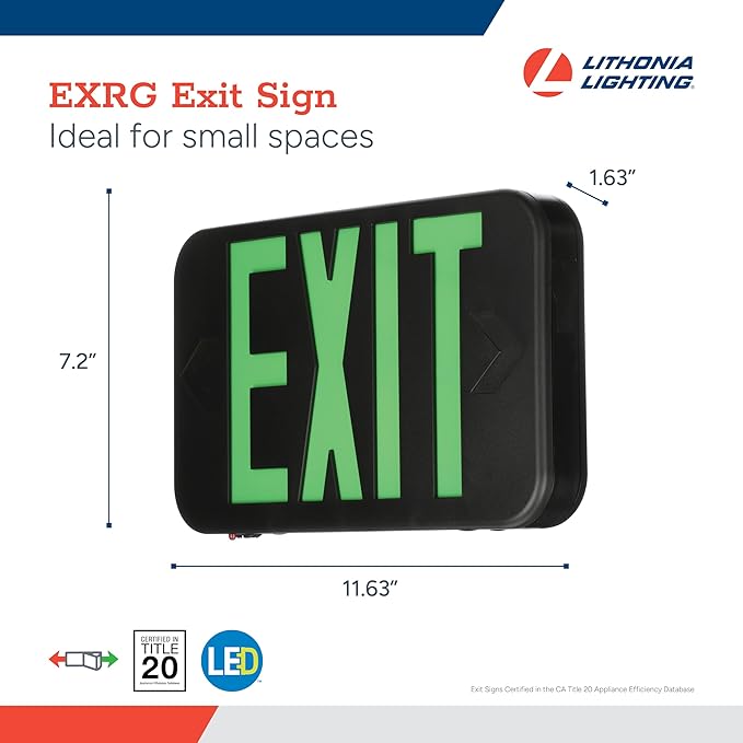 Lithonia Lighting EXRG B EL M6 LED Exit Sign with Switchable Red and Green Letters, California Certified, Nickel Metal Hydride Battery, Black