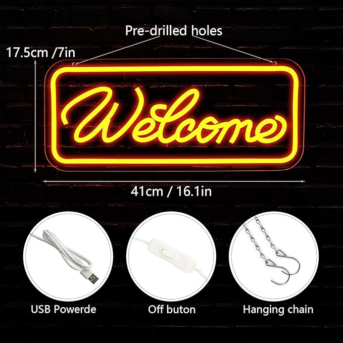 Welcome Neon Sign for Wall Decor，LED Neon Lights for Living Room，birthday、Halloween Christmas
