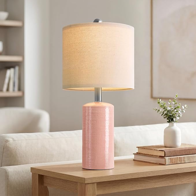 G-SAFAVA 20.5" Small Table Lamps for Living Room Lamp Set of 2 Ceramic Lamps for Bedroom Bedside Lamps Modern Boho Lamps for Night Stands Farmhouse Nightstand Lamp Side End Table Lamp, Pink