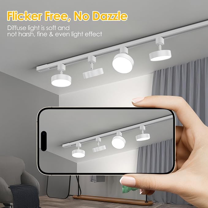 Diffuse LED Track Lighting Heads H Type, 12 Pack White | Dimmable Track Light Heads, Kitchen Ceiling Fixtures Compatible with H Track Rails, Flicker Free CRI90+ 3000K 12W 1000lm