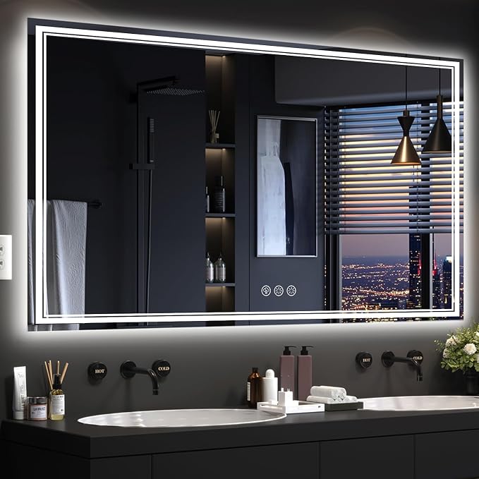 Ratsamee 72x40 Inch LED Bathroom Mirror with Frontlit & Backlit, Lighted Mirror for Bathroom Wall with 3-Color Dimmable & Anti-Fog, Vanity Mirror with Lights