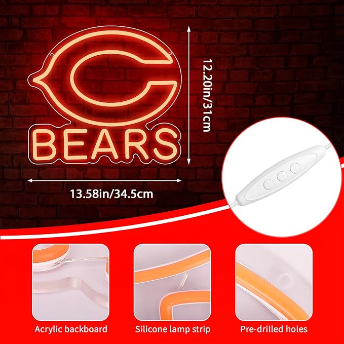 Football Neon Sign for Wall Decor Football Team LED Neon Light for Man Cave | Dimmable Orange Led Light Up Sign for Bedroom Party Club Bar Dorm Garage Decor Birthday Gift for Rugby Fans Size 12.2*13.5 In