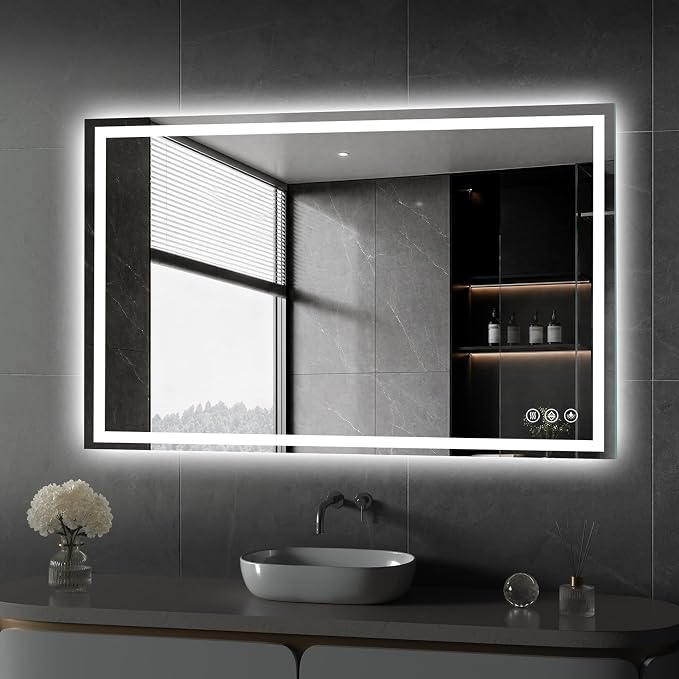 Koonmi 42x30 LED Bathroom Mirror with Light, Anti-Fog, 3 Colors | Backlit + Front Lit, Dimmable Brightness, Shatterproof HD Distortion-Free Tempered Glass, Hardware Included
