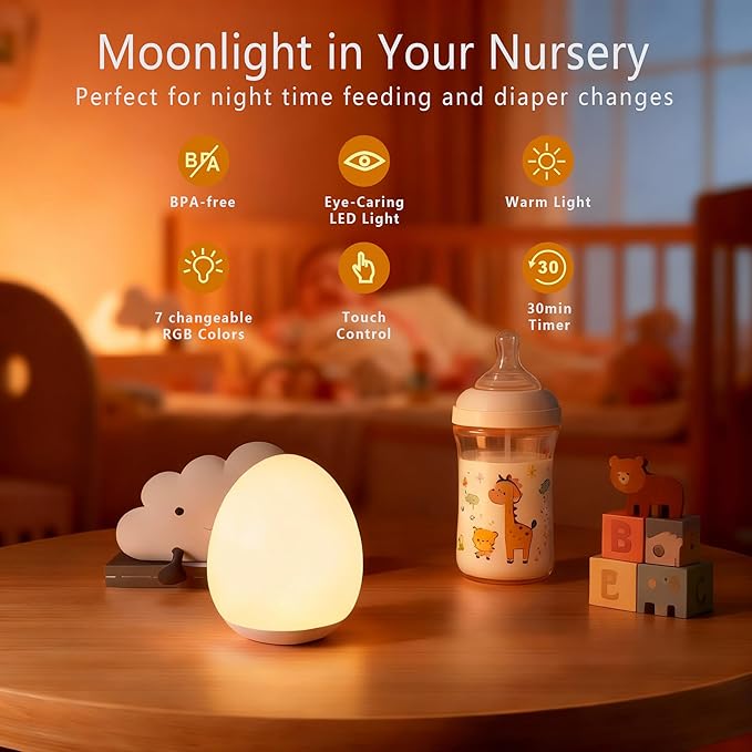 Night Light for Kids,Egg Night Light Light with 7 Colors Changing Mode & 30-Min Timer Portable Nursery Night Lamp forBaby Nursery & Kids Bedroom,DIY Hand-Painted Custom Lamp