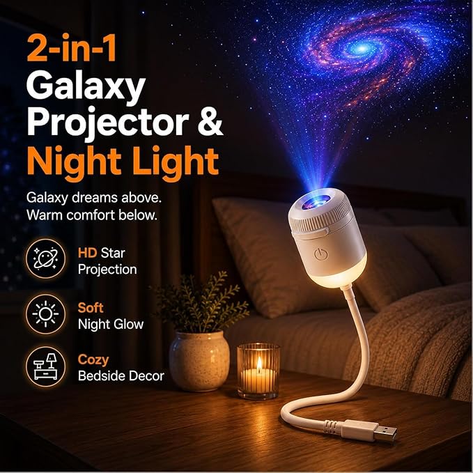 Upgraded Plug and Play Hd Star Projector with 24 Films, 2-in-1 Galaxy Star Projector, 360 Rotating, Hd Smart Dynamic 5D Holographic Night Light Projector for Bedroom, Party, Gift，6 Projection Films