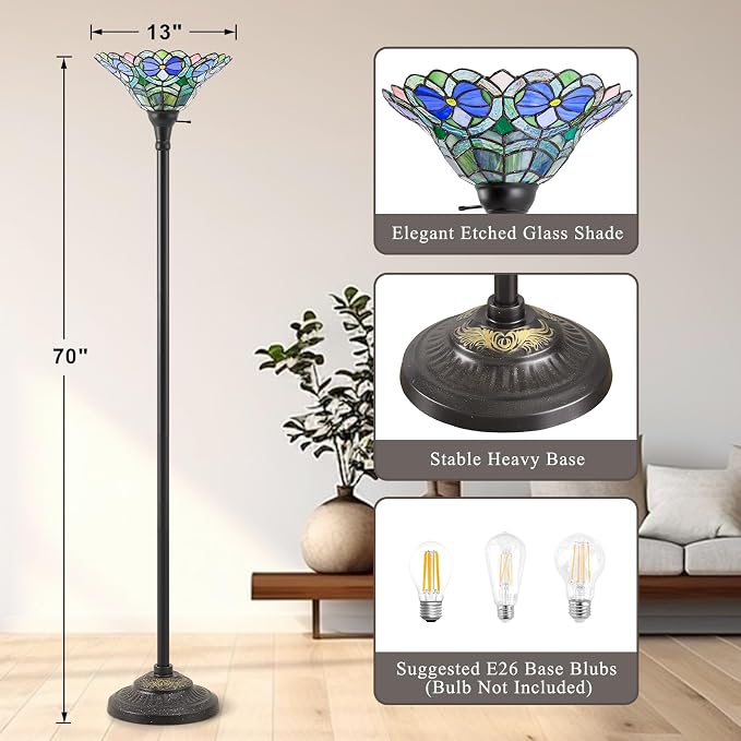 Luvkczc Torchiere Floor Lamp - 70" Victorian Stained Glass Lamp Antique Tiffany Style Standing Light for Home,Office,Hotel Decor