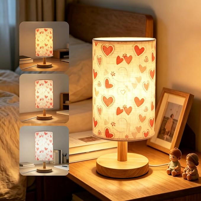 Heart Shaped Kids LED Table Lamp for Bedroom Womens Girls Bedside Lamps,3-Way Dimmable Love Heart Nightstand Night Light,Cute Boho Desk Lamp for Home Nursery Decor,Romantic Love Gifts for Women Girl
