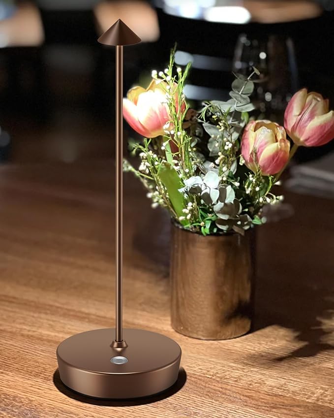 Cordless Table Lamp Rechargeable 6000mAh Battery Outdoor LED Light | Outdoor Waterproof Portable 3 Color Touch Dimmable Table Light for Patio Restaurant Dining Home Set of 2 Moka