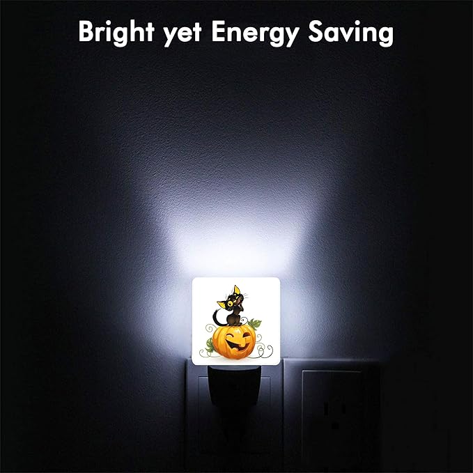 Black Cat on Pumpkin Night Light,Halloween Plug into Wall with Dusk to Dawn Light Sensors,LED Nightlights for Bedroom,Bathroom,Kitchen,Hallway,Room Decor for Boys Girls Women Men