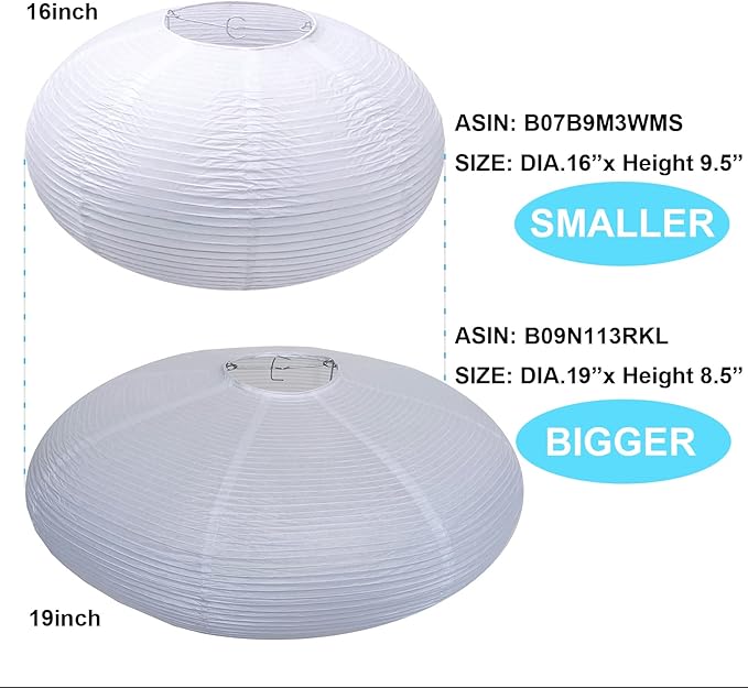 2Pack White Oval Paper lanterns 16”, Chinese Japanese paper lantern lights Paper Lamp shade for Home Decor Wedding Birthday party decorations(White-16inch-2PCS)