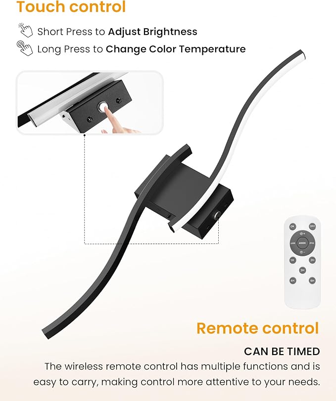 NIORSUN 27.6 Inch Battery Operated Wall Sconce Set of 2, Black Modern Rechargeable Wall Lights with Remote, 3CCT Dimmable Wireless Wall Lamp for Living Room Bedroom Hallway