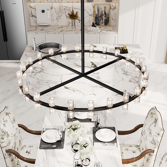 Dia 48" Large Wagon Wheel Chandeliers, 48-Lights Farmhouse Pendant Light Fixture Black Chandelier for Living Room Dining Room Kitchen Island Foyer Entryway