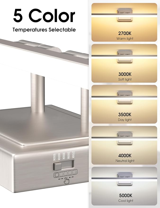VOLISUN Modern Bathroom Vanity Light 39.4 inch, Rotatable, 34W Dimmable 5CCT Led Bathroom Light Fixture Over Mirror, Brushed Nickel Bar Vanity Light for Bathrooms Mirror Restroom-ETL Certificated