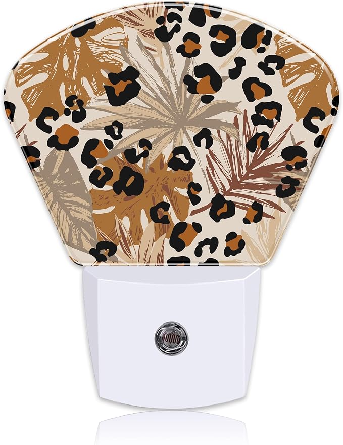Abstract Leopard Tropical Leaves Night Light Plug into Wall, Camouflage Spots Leaves Night Light with Dusk to Dawn Sensor for Kid Girls Boys Women Men Room, Hallway, Kitchen, Bathroom, Stairs Decor