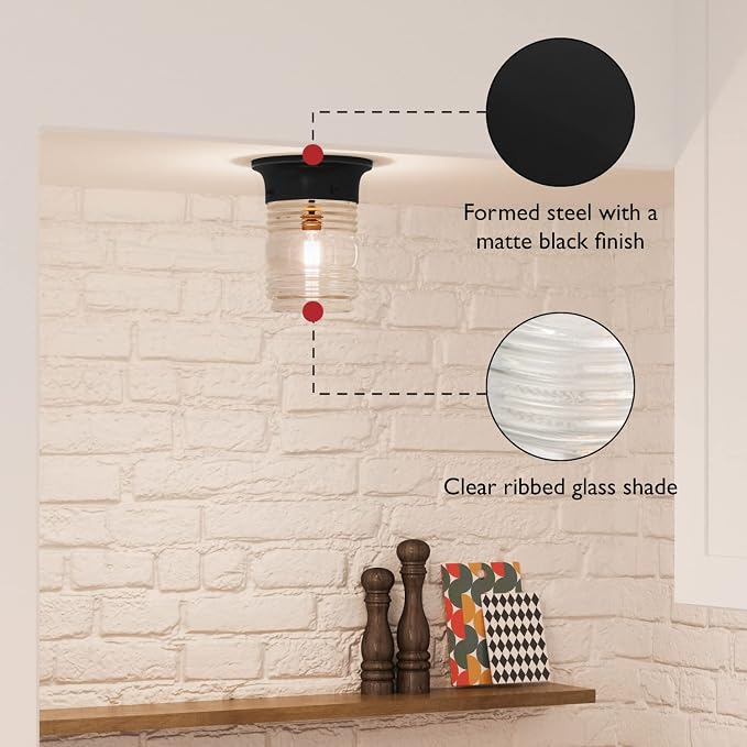 Design House 2-Pack Jelly Jar 1-Light Indoor/Outdoor Flush Mount Ceiling Light, Black, 587576 | Ceiling Mount, Rustic, Steel, 2-Pack, Lighting, 587576