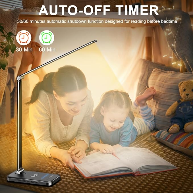 AFROG 8-in-1 LED Desk Lamp with 10W Fast Wireless Charger,USB Charging Port,Desk Lamps for Home Office,5 Color Mode 7 Brightness Desk Light Night Light,40Min Timer, Reading Table Lamp for Bedroom