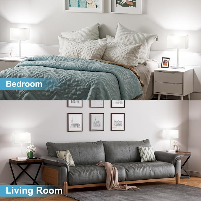 Hong-in Touch Lamps for Bedroom - 3-Way Dimmable Bedside Lamps Set of 2 with USB C+A, White Modern Table Lamp for Night Stands, Desk Lamp for Living Room Nightstand End Tables Bed Side