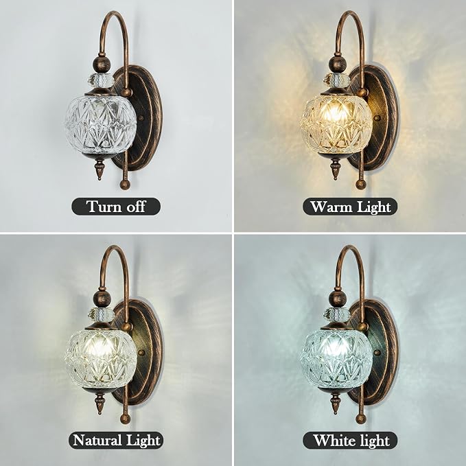 Piepooye Vintage Bronze Wall Sconce with Glass Globe Shade Mid Century G9 Bulb Wall Light Indoor Wall Lamp for Bathroom Farmhouse Bedroom Living Room Hallway