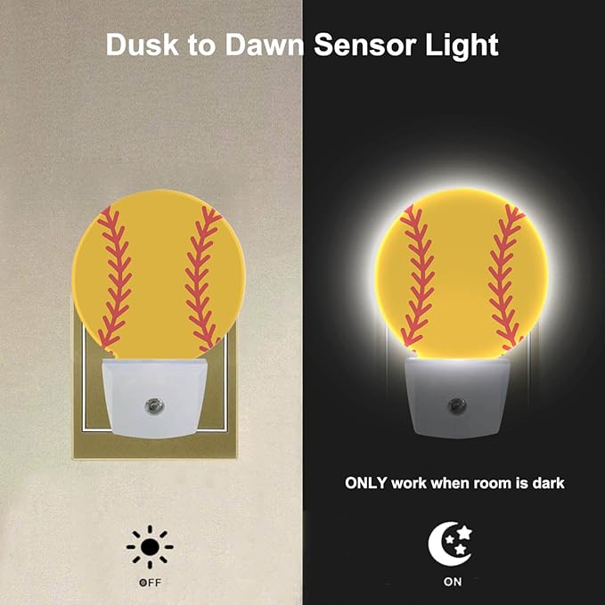 EKOBLA Softball Plug-in Nightlights American Ball Game Sports Design Night Light Plug in Auto Sensor LED Lamp Dusk to Dawn Nightlights for Men Women Boys Girls Teens