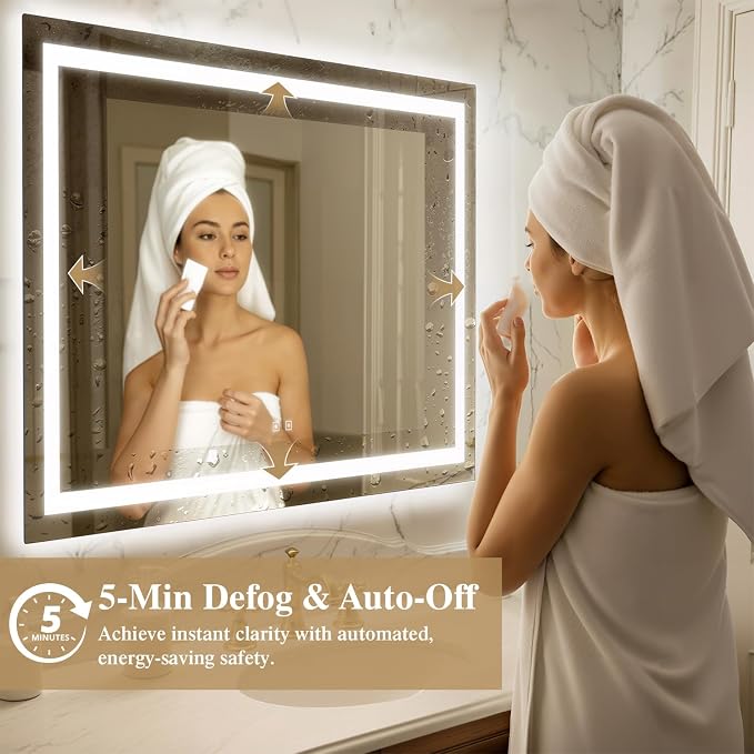 55X36 Inch Frontlit+ Backlit LED Bathroom Mirror with Lights | Bathroom Vanity Mirror for Wall, Ultra-Clear Tempered Glass, Shatter-Proof, Anti-Fog and Memory Function, ETL Listed
