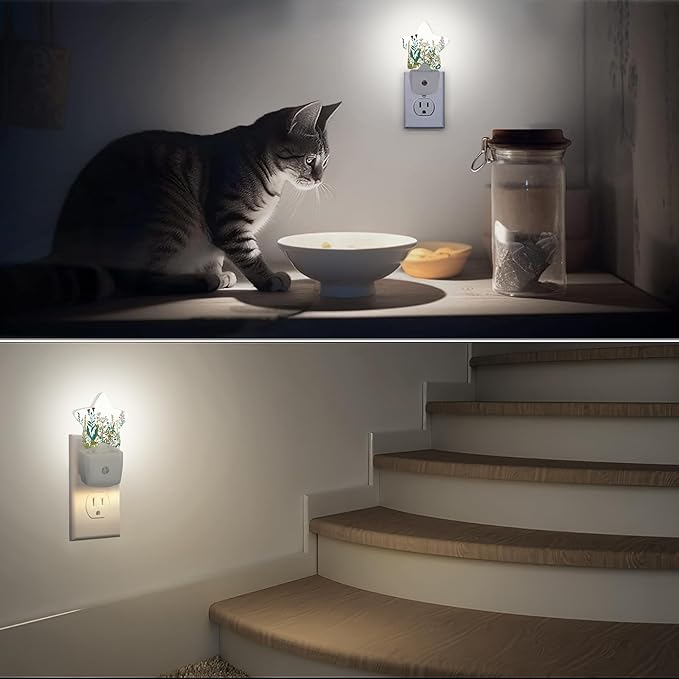 Herbs Wild Flowers Night Lights Plug in Wall Lamp Smart Dusk to Dawn Sensor for Home Decorative,Kids Room Bedroom Bathroom Kitchen Hallway Gifts