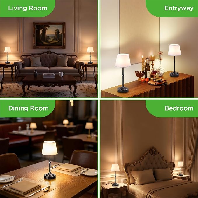 LUTEC Cordless Table Lamp, Battery Operated Lamp with 3 Color Temps and Stepless Dimming, 5200mAh Portable Rechargeable Table Lamp for Restaurant/Bedroom/Bars/Outdoor (Black)