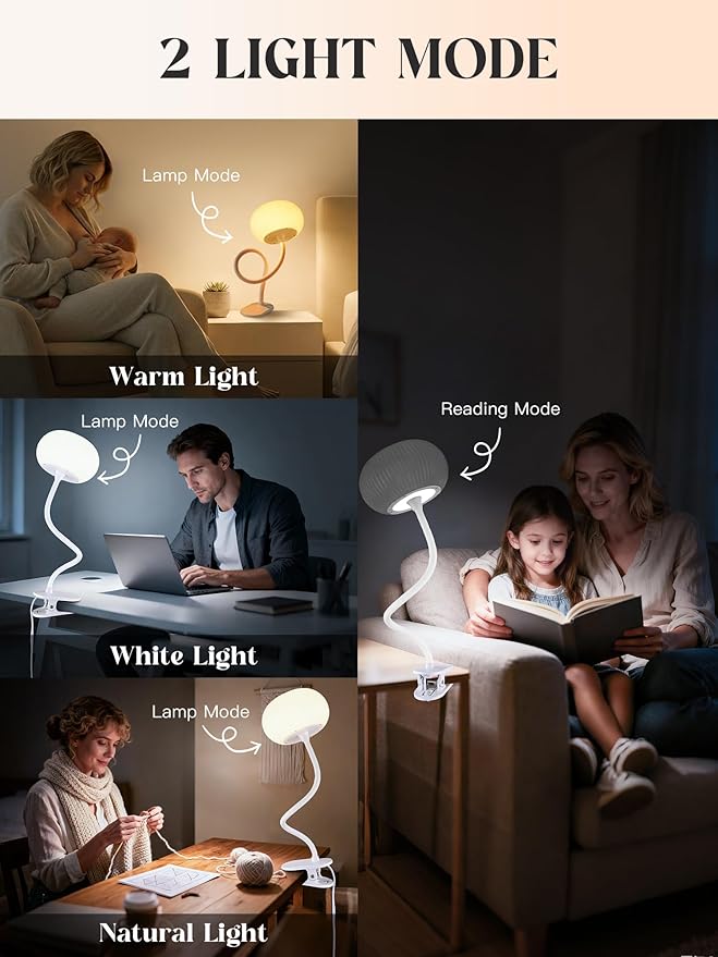 Clip on Light,10 RGB Colors & Warm White Desk Lamp with Clamp,10 Brightness Level Reading Light,Bedside Lamps,USB Adapter Clip on Lamp Suitable for Bedroom/Headboard/Bed/Bedside