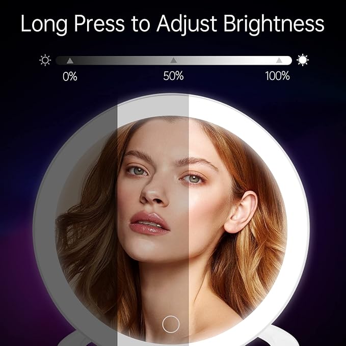 Famihomii Lighted Makeup Mirror, 30X Magnification for Precise Detail & 3 Color Dimmable Lights, Rechargeable Portable Travel Mirror with Long-Lasting 4000mAh Battery for Makeup, Skincare, Eyebrows