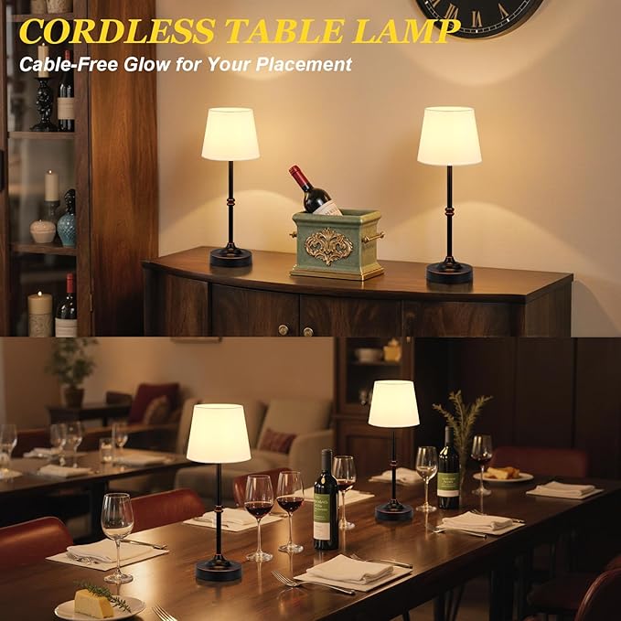 Kakanuo Rechargeable Cordless Table Lamp Antique Black - 1 Pack 4000mAh Battery Operated Lamp, 3000K Warm Light, Touch Control Stepless Dimming, for Bedside, Dining Table, Home Decor