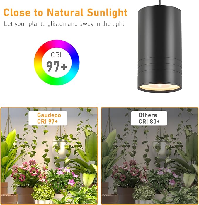 40W Plant Lights for Indoor Growing, Hanging Plant Lamp for Indoor Plants, Large Tall Plant, Garden, Flowers, Greenhouse, with Timer and 15ft Braided Cord, 3000K Full Spectrum, COB Bulb Aluminum Black
