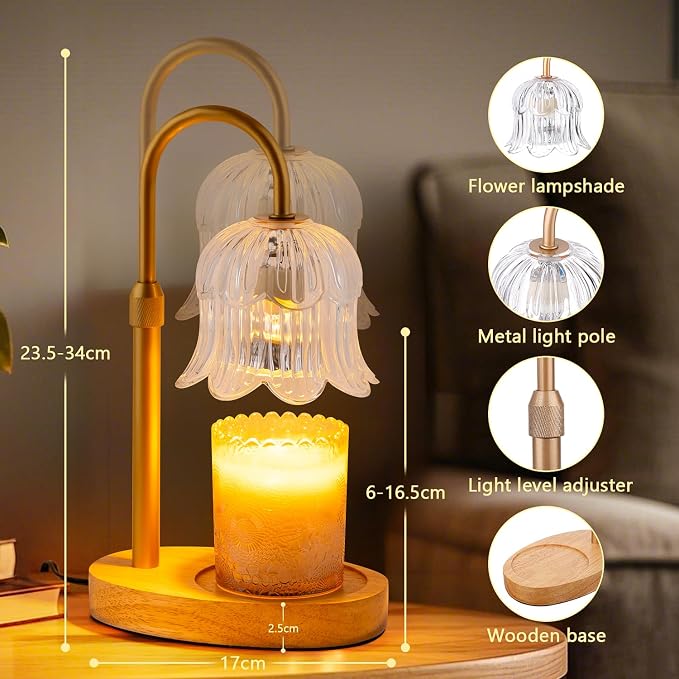 CRMILL Candle Warmer Lamp Electric Timer - Candles Height Control Dimmable Warmers Scented Lamps No Flame Heat Warm Melt Wax Jar Modern Home Decor Table Lights for Home Living Bedroom