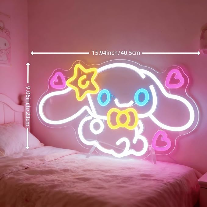 Cinnamoroll Neon Sign for Room Decor, USB Powered LED Lights with Dimmable, Japanese Cartoon Dog Neon Signs, Cute Night Light Gifts for Children (15.94"L x 9.06"W)